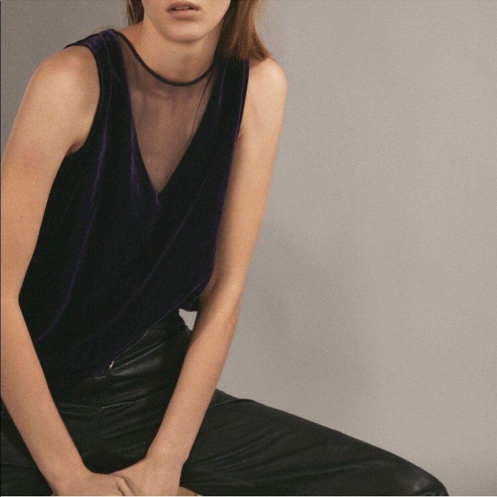 Massimo Dutti Black Velvet Sleeveless Top Size Medium